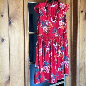 Red with large floral print. Adorable Loft dress.